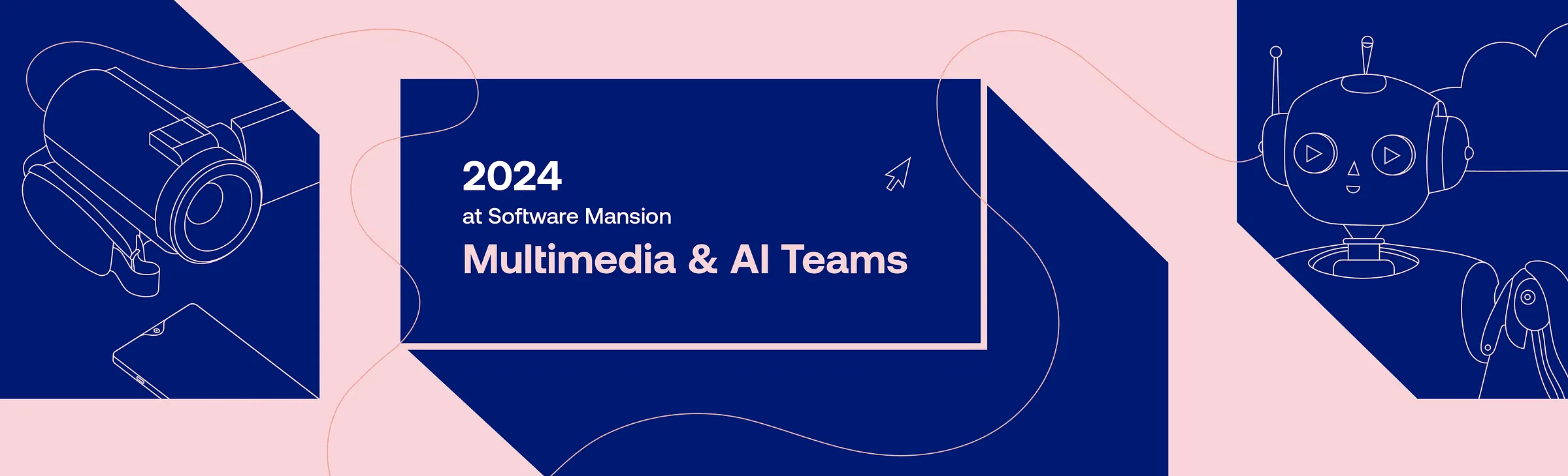 2024 at Software Mansion Multimedia and AI Teams title with line-art camera, robot, and headphones