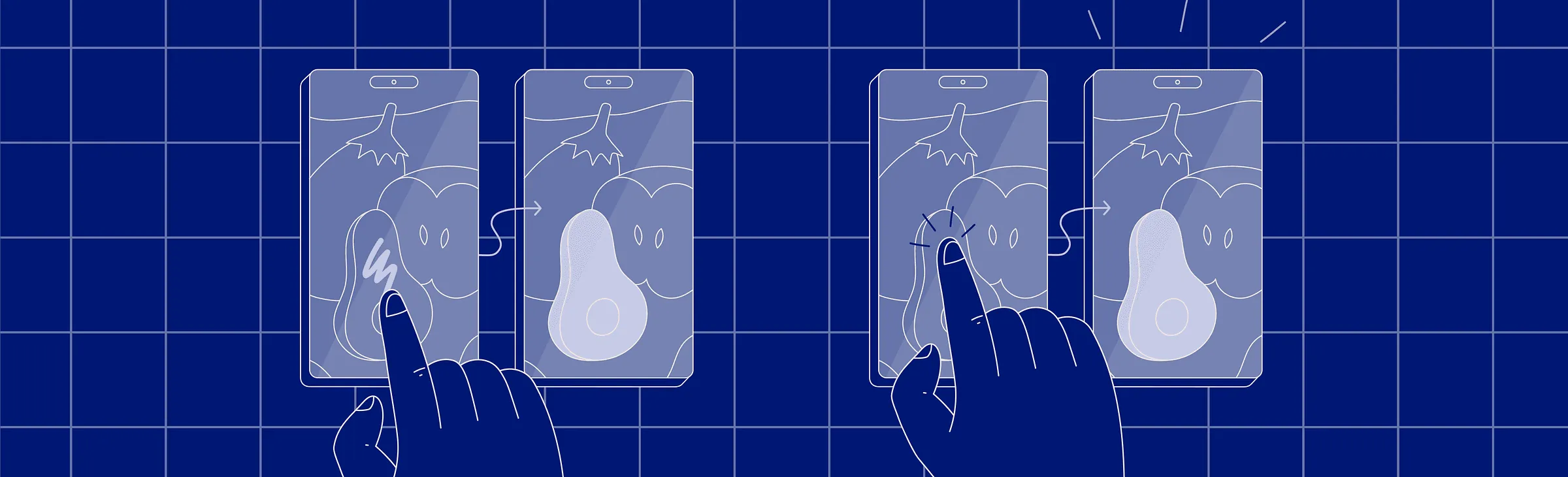 Phone mockups showing an object being erased from an image by tapping the screen