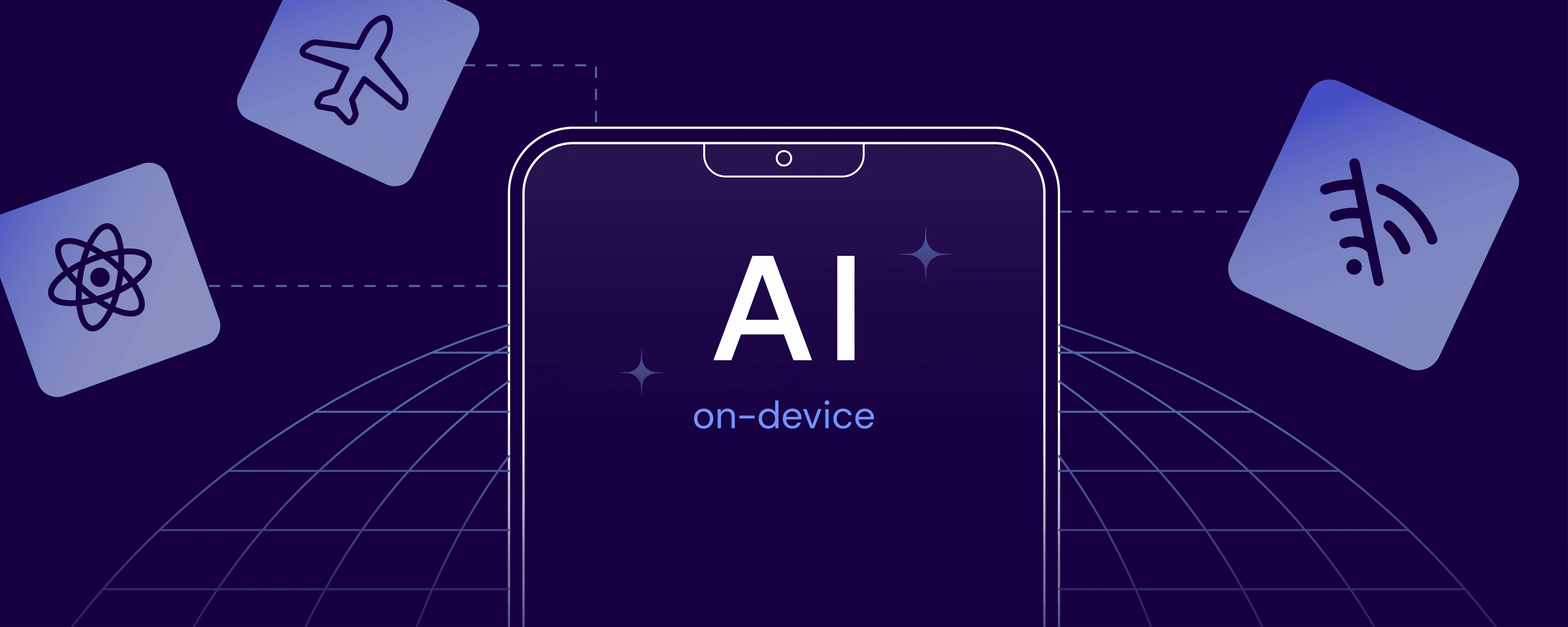 Phone displaying AI on-device with app and connectivity icons