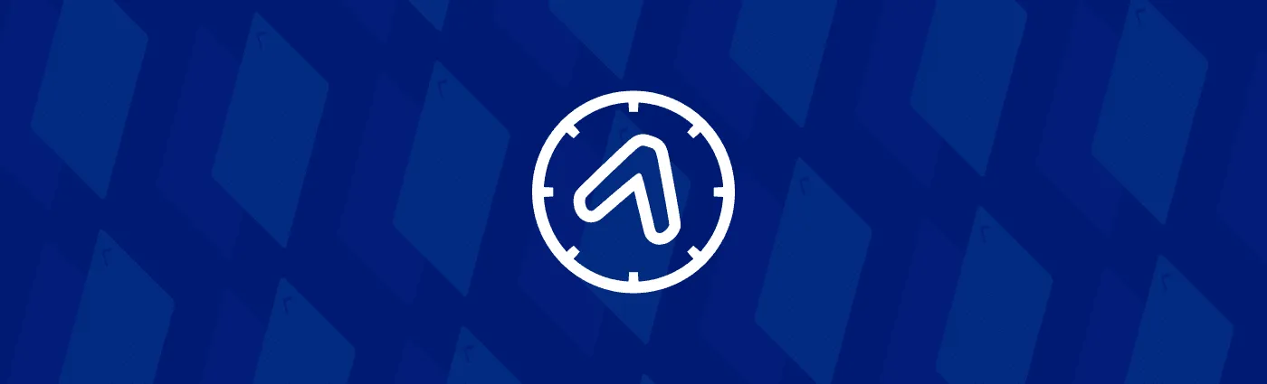Blue graphic with an upward arrow inside a clock