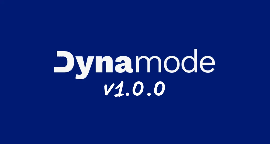 Dynamode v1.0.0 title graphic on a blue background