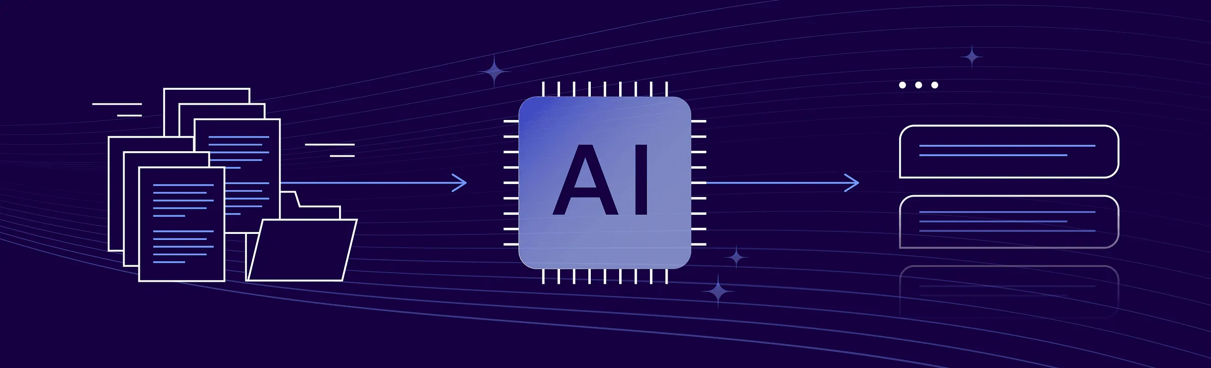 Documents flowing into an AI chip and out to generated text boxes