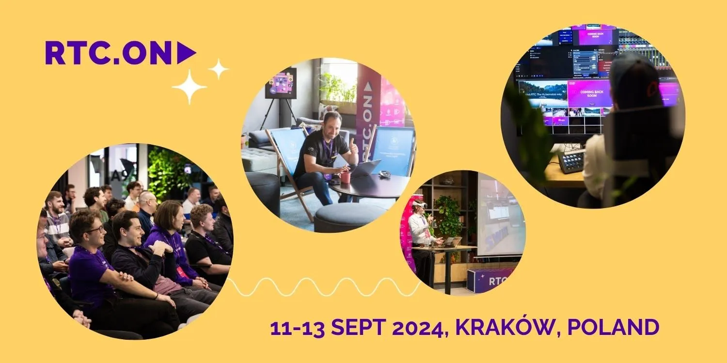 RTC.ON collage with conference photos and the event dates in Krakow, Poland