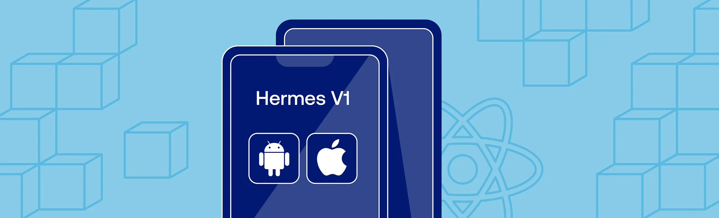 Phone graphic labeled Hermes V1 with Android and Apple icons